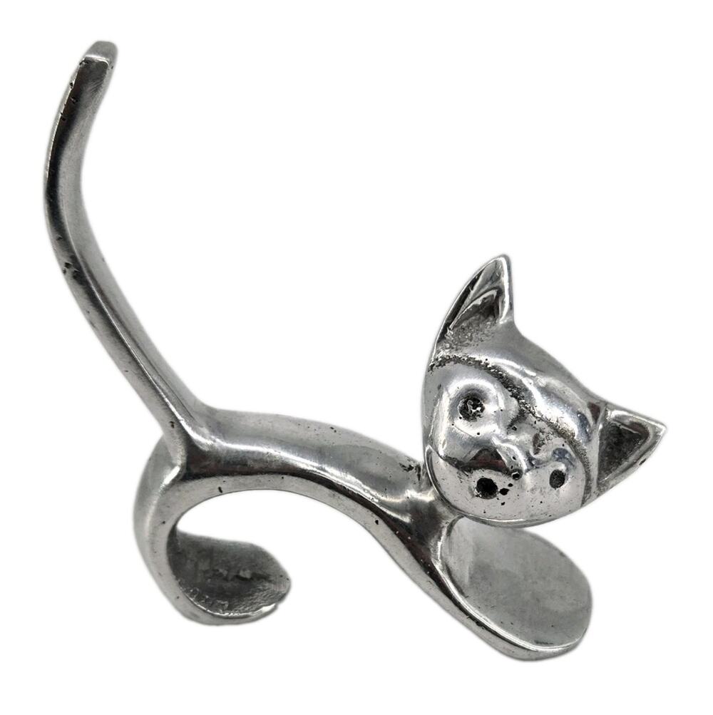 Pewter Silver Tone Kitten Kitty Cat Ring Holder Vanity Dresser Jewelry